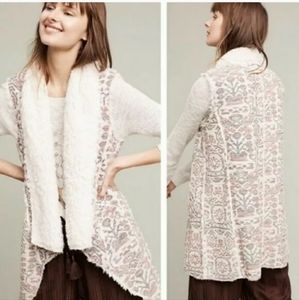Anthropologie Hei Hei Jacquard Faux-Fur Open Vest